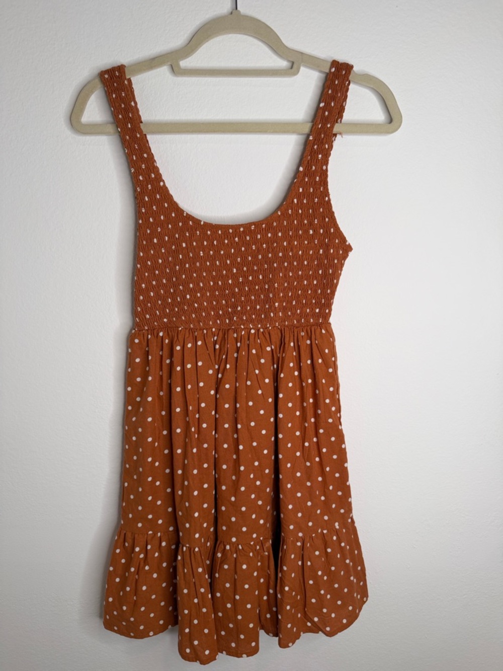 ASOS Design Rust Polka Dot Smocked Mini Dress Cottagecore Western XS